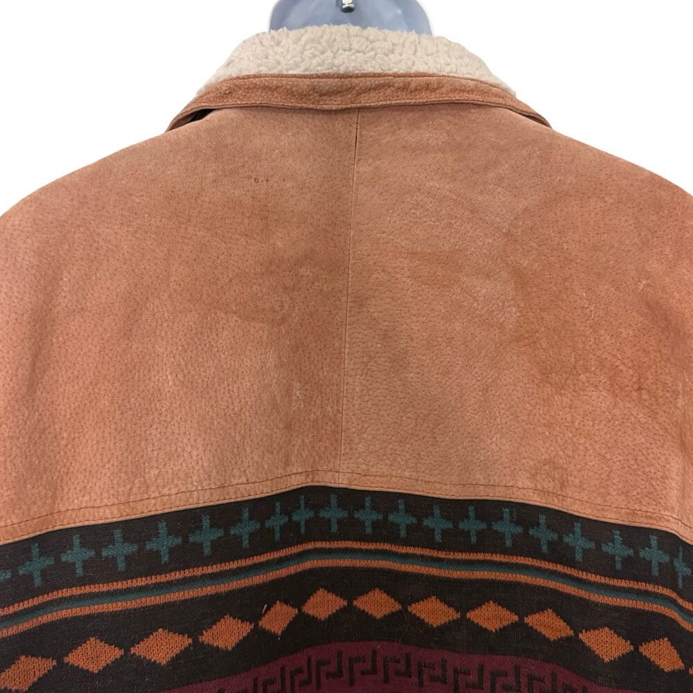 Vintage 90s Tan Black Leather Southwest Sherpa Lined Trucker Jacket size XXL - Picture 16 of 16